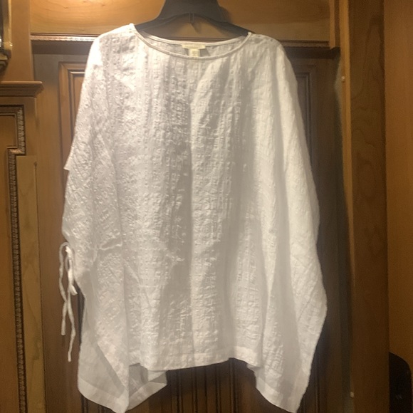 NWOT Eileen Fisher Linen Cotton Sheer Check Poncho Size S/M - Picture 6 of 12